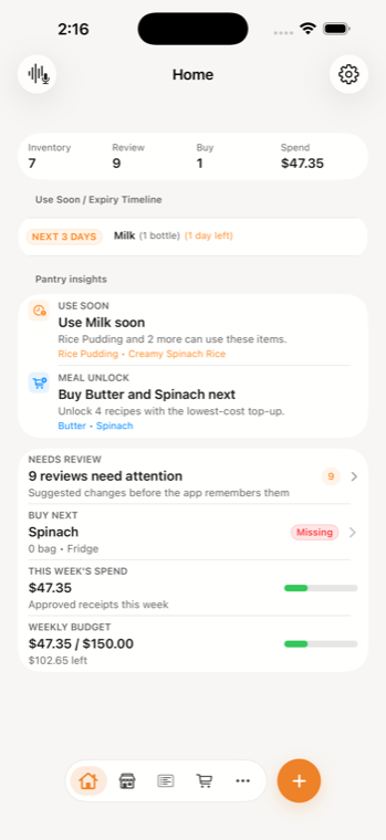 Shared household dashboard